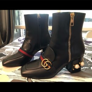 Gucci Peyton black pearl heel ankle booties